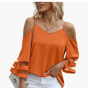 NEW Jouica Women‘s orange Top size Large cold shoulder